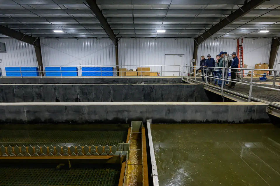 The acid mine drainage liquid going through processing at the A34 facility.