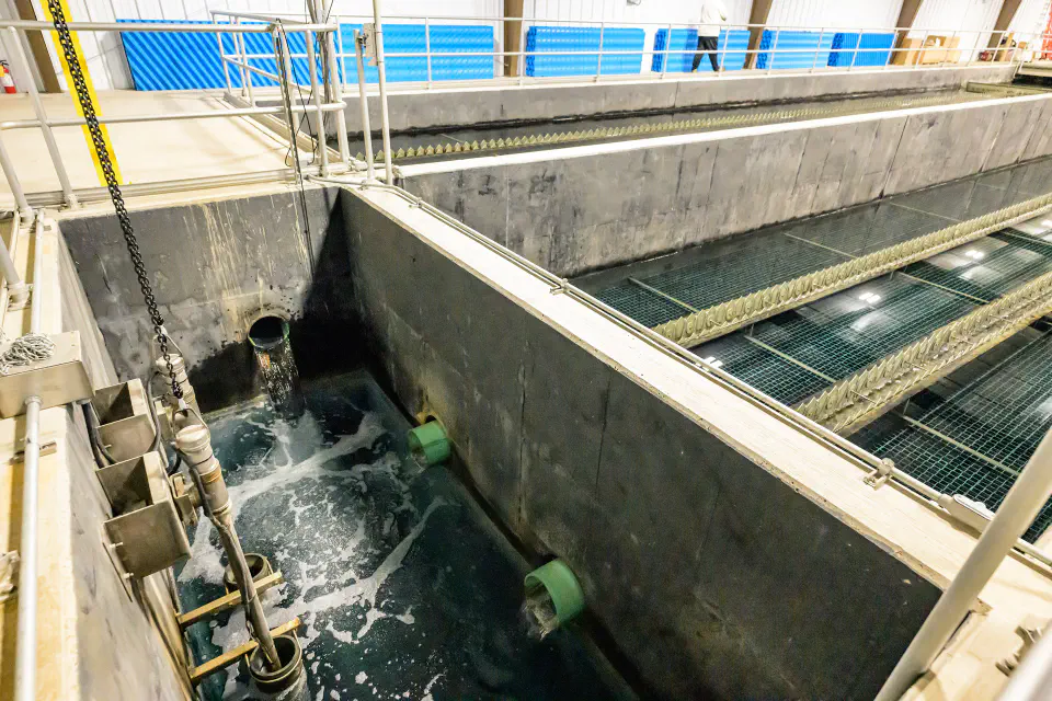 Water flowing through the AMD treatment plant at A34.