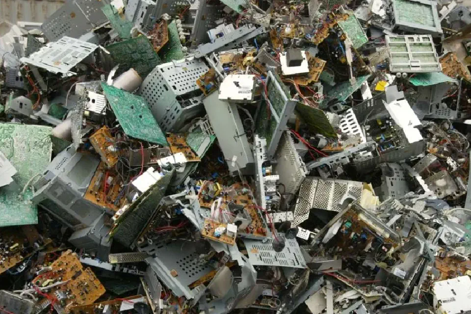 A large pile of discarded electronic waste.